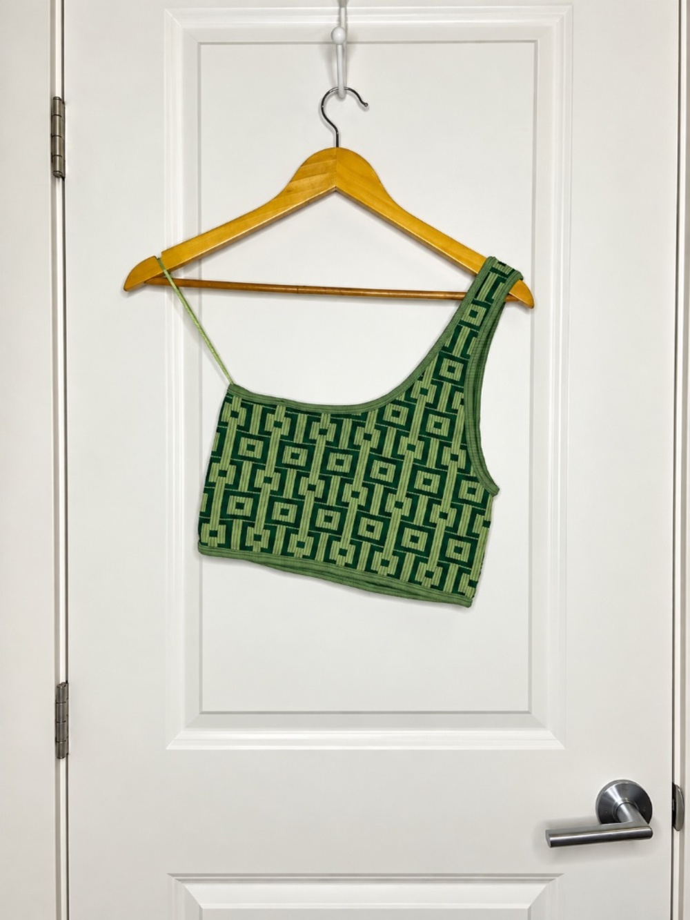 Green Geometric One Shoulder Crop Top Size XS